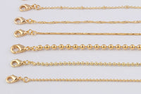 16" Gold Plated Anti-Tarnish Gold Necklace Singapore Ball Rolo Satellite Rectangle Oval Paperclip Chain with Extender Perfect for Layering