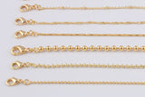 16" Gold Plated Anti-Tarnish Gold Necklace Singapore Ball Rolo Satellite Rectangle Oval Paperclip Chain with Extender Perfect for Layering