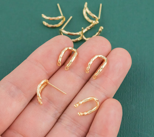 Gold plated earring posts Brass Horseshoe post earring charms Coin shape earring pendant earring findings jewelry supply 8x14mm sx1