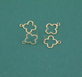 Gold plated brass earring post Clover 4 Leaf Clover Brass earring charms shape earring connector earring findings jewelry supply 11mm