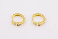 2pcs Gold Beautiful Huggies Earring Pave CZ Cubic Zirconia Earrings Supply for Jewelry Making- 14mm Huggies