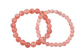 Cherry Quartz Smooth Round Size 6mm and 8mm- Handmade In USA- approx. 7" Bracelet Crystal Bracelet