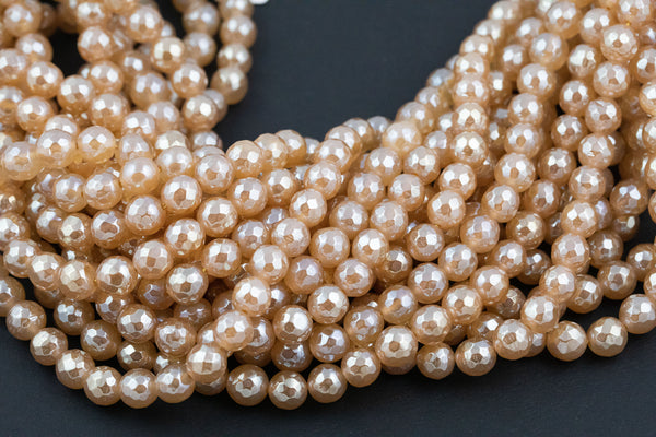 Natural Mystic Champagne Tan Agate, Faceted Round sizes 4mm, 6mm, 8mm, 10mm, 12mm- Full 16 inch strand Gemstone Beads