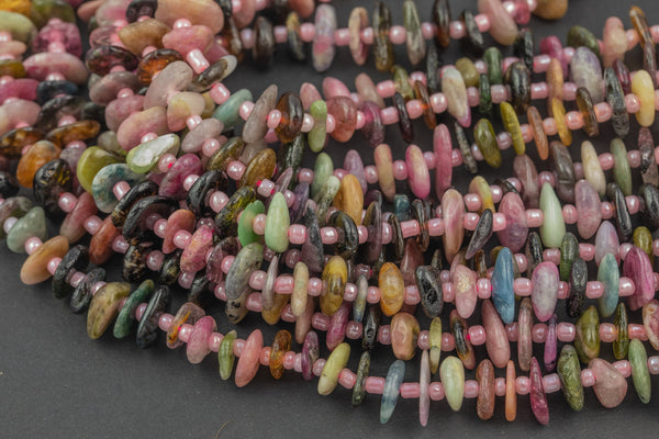 Natural Tourmaline Smooth Freeform Roundel Chip Beads 15.5" Strand