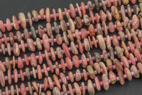 Natural Rhodochrosite Smooth Freeform Roundel Chip Beads 15.5" Strand