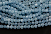 Blue Aquamarine- JADE Smooth Round- 6mm 8mm 10mm 12mm-Full Strand 15.5 inch Strand