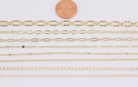 Dainty 14k Gold Plated Paperclip Chains - Tarnish Resistant Popular Dainty Satellite Oval Curb Fancy Paperlclip chain - Sold by the yard