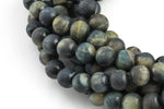 Natural Dark Blue Tiger's Eye Tiger Eye Matte Round Beads, Full Strand 6mm, 8mm, 10mm, or 14mm Beads- Full 15.5" Gemstone Beads