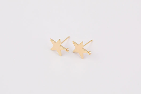 Gold plated brass earring post Star Earring Stud Brass earring charms shape earring connector earring findings jewelry supply sx1 12mm