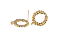 Gold Earrings - Wheat Reef Stud with Gold-14mm- With Loop Wreath Earring