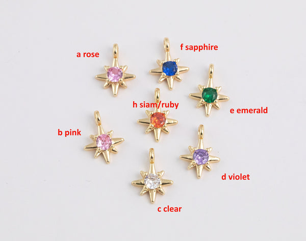 18k Gold Birthstone Charm Tiny Star Northstar charms Necklace Earring Bracelet Supplies Jewelry Supply Personalized Delicate Dainty Pendant