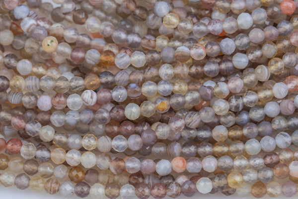 Natural Boswana Agaate Faceted 3-3.5mm Round Beads Micro Faceted Tiny Small Round Beads Diamond Cut Gemstone 15.5" Strand