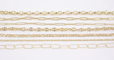 14k Gold Plated Paperclip Chains - Tarnish Resistant Popular Paperclip sizes and figaro chain mariner's chain - Sold by the yard