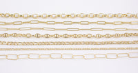 14k Gold Plated Paperclip Chains - Tarnish Resistant Popular Paperclip sizes and figaro chain mariner's chain - Sold by the yard