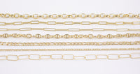 14k Gold Plated Paperclip Chains - Tarnish Resistant Popular Paperclip sizes and figaro chain mariner's chain - Sold by the yard