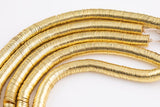 18K Brushed Gold Plated Curved Wavy Copper gold flat disc beads spacers - Brushed Disk heishi rondelle spacers beads - 220 beads