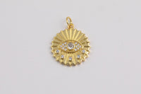 1 pc 18k Gold Coin Evil Eye Charm Diamond CZ Drop Charm Cubic Protector Pendant Tiny Lucky Dainty Necklace - 18mm-