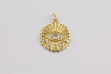 1 pc 18k Gold Coin Evil Eye Charm Diamond CZ Drop Charm Cubic Protector Pendant Tiny Lucky Dainty Necklace - 18mm-