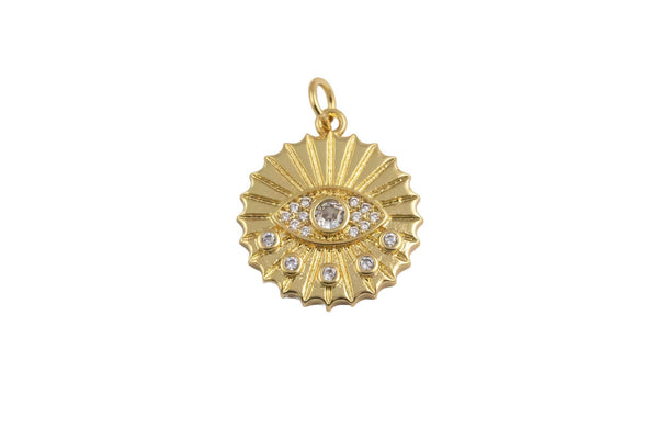 1 pc 18k Gold Coin Evil Eye Charm Diamond CZ Drop Charm Cubic Protector Pendant Tiny Lucky Dainty Necklace - 18mm-