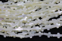 Iridescent White Mother of Pearl MOP Shell cross Beads- 7x9mm and 7x13mm- 15.5'' Strand Shell Beads