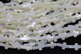 Iridescent White Mother of Pearl MOP Shell cross Beads- 7x9mm and 7x13mm- 15.5'' Strand Shell Beads