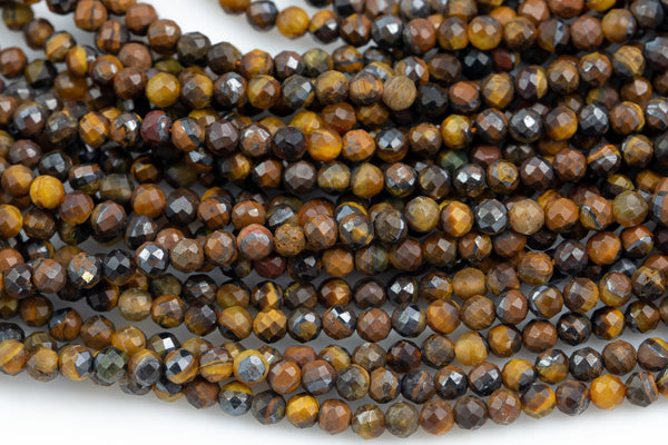 Natural Tiger Eye Tigereye- Full Strands-15.5 inches 3mm- Nice Size Hole- Diamond Cutting,High Facets-Nice and Sparkly-Faceted Round