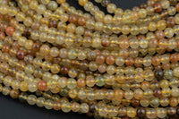 Natural Golden Rutile Quartz 4mm Gold Yellow Rutilated Quartz Beads Tons of Sharp Rutile Hair Needle 15.5" Strand