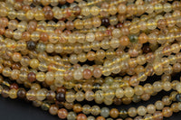 Natural Golden Rutile Quartz 4mm Gold Yellow Rutilated Quartz Beads Tons of Sharp Rutile Hair Needle 15.5" Strand