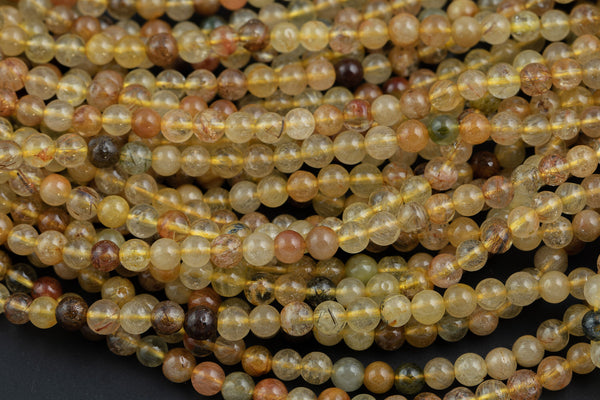 Natural Golden Rutile Quartz 4mm Gold Yellow Rutilated Quartz Beads Tons of Sharp Rutile Hair Needle 15.5" Strand