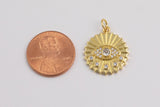 1 pc 18k Gold Coin Evil Eye Charm Diamond CZ Drop Charm Cubic Protector Pendant Tiny Lucky Dainty Necklace - 18mm-