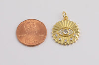 1 pc 18k Gold Coin Evil Eye Charm Diamond CZ Drop Charm Cubic Protector Pendant Tiny Lucky Dainty Necklace - 18mm-