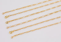 Dainty 14k Gold Necklace Chains for Layering - 3mm figaro Chain choker 15" 16" 18" 20" 22" Tarnish Resistant