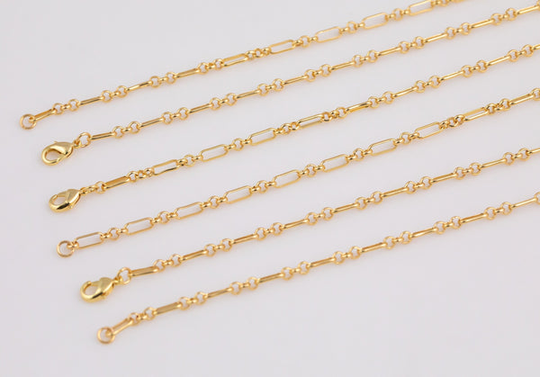Dainty 14k Gold Necklace Chains for Layering - 3mm figaro Chain choker 15" 16" 18" 20" 22" Tarnish Resistant