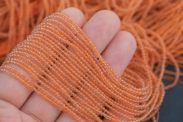 2mm Crystal Round 1 or 2 or 5 or 10 STRANDS- 14.5 inch strand- Orange