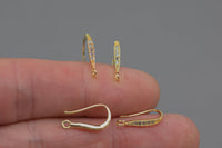 18kt Gold Earring Hook Wire CZ Earring, dainty Hoops, gold ear Hoops minimalist jewelry- 2 pcs fish hook earrings