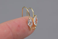 18kt Gold Earring Hook Wire CZ Earring, dainty Hoops, gold ear Hoops minimalist jewelry- 2 pcs fish hook earrings