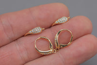 18kt Gold Earring Lever Back Huggie CZ Earring, dainty Hoops, gold ear Hoops minimalist jewelry- 2 pcs