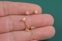 Gold Plated Brass Star CZ Stud-4mm Earring Post -Brass earring shape earring Pendant Brass earring findings jewelry supply