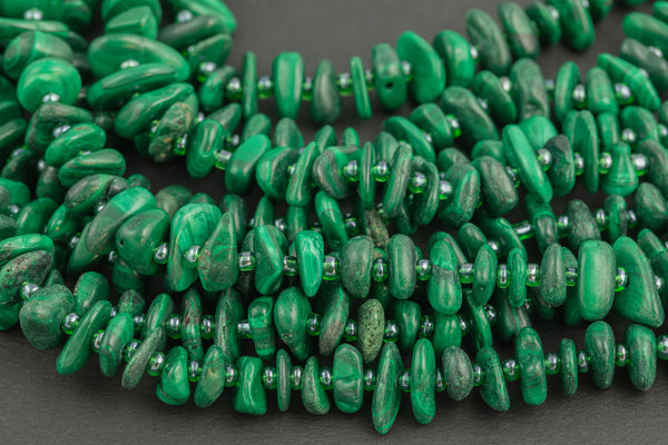 Natural Malachite Smooth Freeform Roundel Chip Beads 15.5" Strand