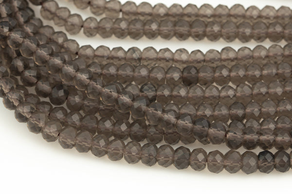 Natural Smokey Quartz High Quality in Faceted Roundel, 4x6mm - Full 15.5 Inch Strand-Full Strand 15.5 inch Strand