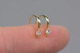 18kt Gold Earring Hook Wire CZ Earring, dainty Hoops, gold ear Hoops minimalist jewelry- 2 pcs fish hook earrings