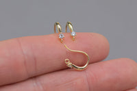 18kt Gold Earring Hook Wire CZ Earring, dainty Hoops, gold ear Hoops minimalist jewelry- 2 pcs fish hook earrings