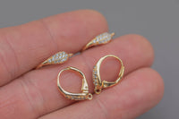 18kt Gold Earring Lever Back Huggie CZ Earring, dainty Hoops, gold ear Hoops minimalist jewelry- 2 pcs