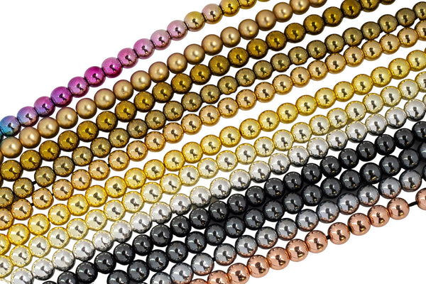 Assorted Hematite Smooth Round Beads - Hematite Plated in 6mm 8mm 10mm Full Strand 16" AAA Quality