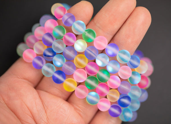 Aura Quartz Multicolor Bracelet Round Size 6mm and 8mm Handmade In USA - Natural Gemstone Crystal Bracelets - approx 7-7.5" Crystal Bracelet