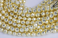 Light Gold COLOR Hematite Faceted Round- 2mm,3mm,4mm, 6mm, 8mm, 10mm-Full Strand 15.5 inch Strand