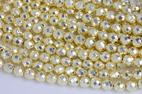 Light Gold COLOR Hematite Faceted Round- 2mm,3mm,4mm, 6mm, 8mm, 10mm-Full Strand 15.5 inch Strand