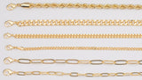 18" 14K Gold Necklaces for Layering - Singapore Rolo Cuban Curb Paperclip Chain