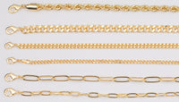18" 14K Gold Necklaces for Layering - Singapore Rolo Cuban Curb Paperclip Chain