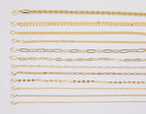 18" 14K Gold Necklaces for Layering - Singapore Rolo Cuban Curb Paperclip Chain